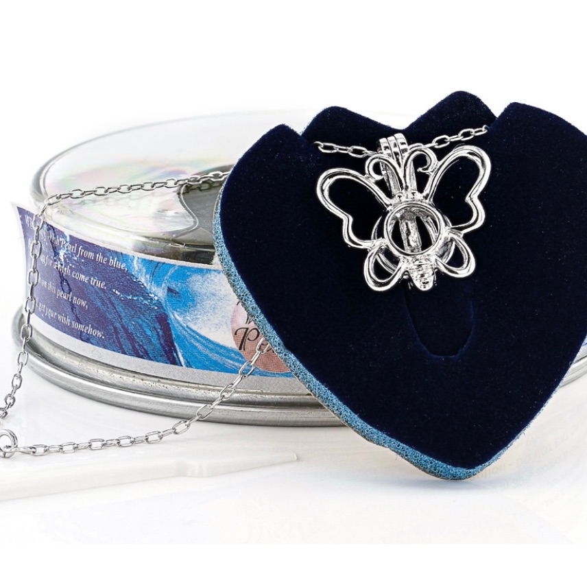 Wish Pearl Necklace, Cultured Freshwater Pearl Rhodium Over Silver Butterfly